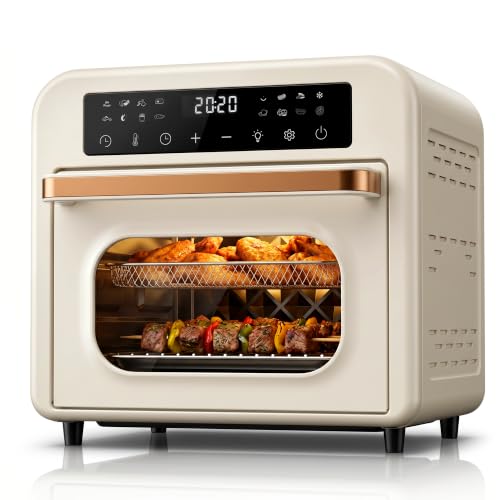 CONOYAR Convection Digital Air Fryer Oven Small 15L Mini Electric Toaster Oven Combo 16 in 1 Functions with LED Display 1300W for Air Fry Grill Roast Bake Toast and More White
