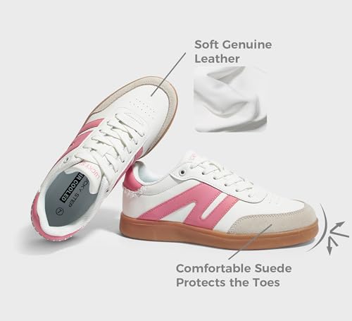 Image of LUCKY STEP Women Retro Gum Sole Fashion Sneakers | Genuine Leather Classic Tennis Skate Walking Shoes Anti Slip Trainers