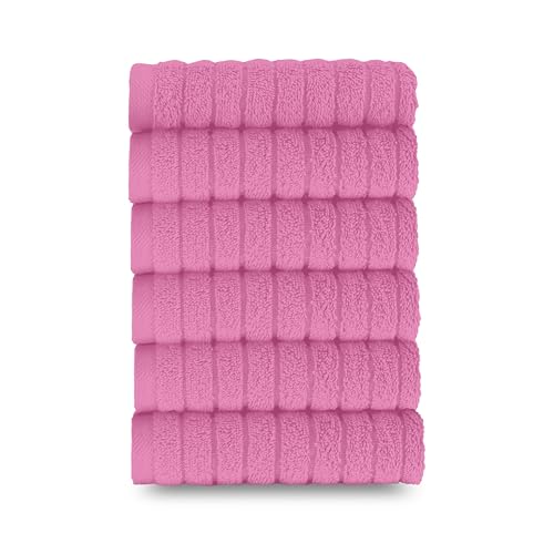 Image of Elegant Comfort 100% Turkish Cotton Corduroy Ribbed Luxury Washcloths 6 Pack Soft 13 x 13 Inch - Higly Absorbent, Durable, Quick Dry, Spa Premium Hotel Quality for Bathroom or Travel, Light Pink