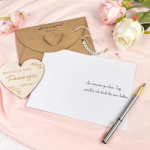 Happirra Trauzeugin Geschenk zum Fragen, Armband mit Herzförmige Holzschild Grußkarten und Umschläge, Willst Du Meine Trauzeugin Sein Geschenke für Freundin Frau