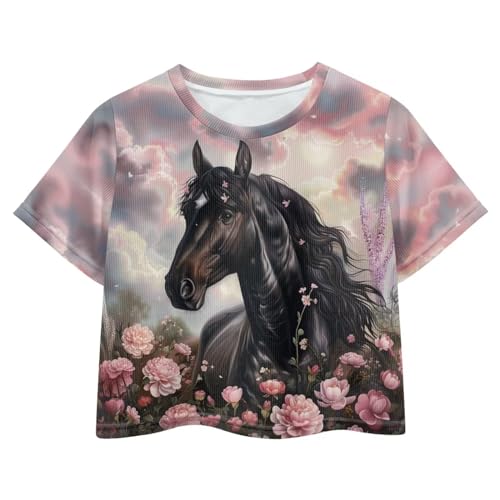 Image of Kids T Shirt Short Sleeve Crop Tops for Girls Summer Clothes Pullover Tees Shirt 5-14