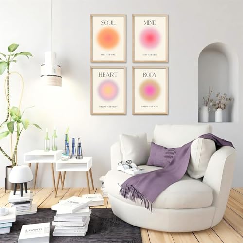 Image of Framed 4 colorful abstract halo posters angel number positive energy inspirational language inspirational wall art bedroom girls room pink decoration living room bedroom apartment hotel The Modern Concise Style dormitory 12x16inchX4