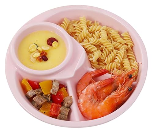 ランチプレート、仕切り皿、 朝食/パスタ/フルーツ/サラダ用の仕切り付きラウンドトレイ、磁器プレート(Pink)