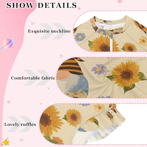 ALAZA Toddler Swimsuit Girl Bathing Suit Swimwear Rash Guard Bees Gnomes Cute Long Sleeve 3T4