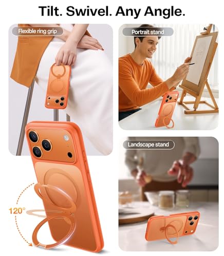 Image of TORRAS for iPhone 17 Pro Case Magnetic Stand, 4X Military Drop Protection | Fit for MagSafe, Camera Control, Slim Phone Case for iPhone 17 Pro with Kickstand, Translucent Matte Cover 6.3 inch Cosmic Orange