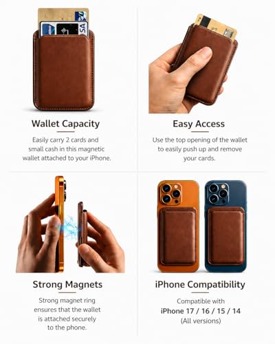 Image of MagSafe Compatible Wallet for iPhone | Strong Magnetic Card Holder | Slim Leather Wallet | Holds 2-3 Cards | Best for iPhone 17 /16 /15 /14 /13 /12