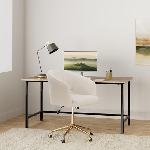 Image of Eifizek Velvet Office Desk Chair, Modern Home Desk Chair with Wheels & Gold Base, Swivel Vanity Chair for Bedroom, Office, Vanity Study (Beige)