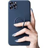 xinyunew Coque iphone 12 Caoutchouc Liquide avec 360°Ring Stand Etui pour iphone 12 Housse de Silicone Antichoc Bumper Cover iphone 12-Bleu