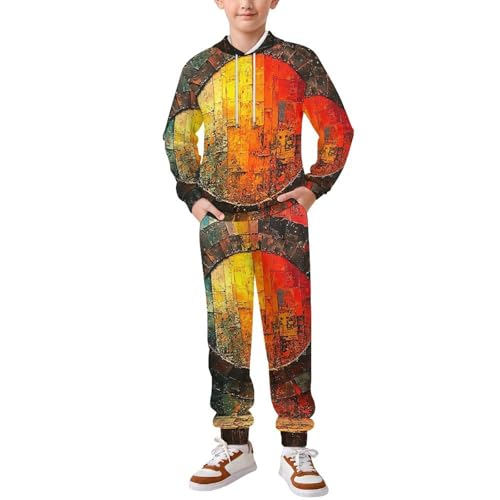 Boys Girls Sweatshirt Set Kid 2 Piece Pullover Hoodie Jogger Sweatpants, Ancient Rune Psychedelic Abstract