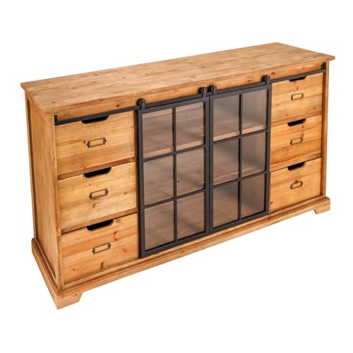 riess-ambiente.de Massives Sideboard Heritage 148cm Natur Pinie Industrial-Türen Metall Vitrine, Kommode, Anrichte, Holzkommode mit viel Stauraum