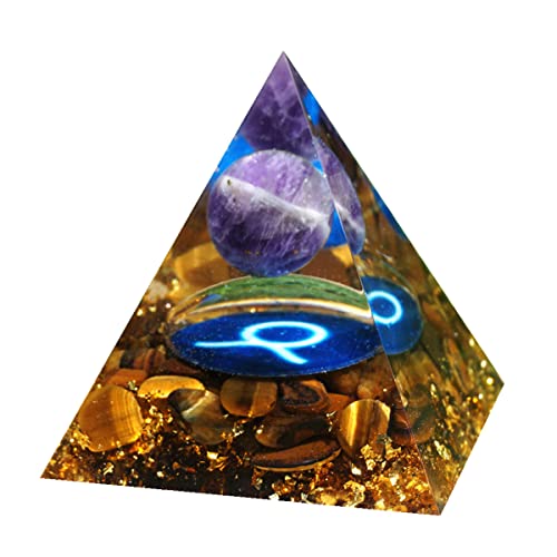 Besorgone Pirámide de orgón, zodiaco, tauro, piedra curativa, esfera de amatista con ojo de tigre para energía positiva, protección de chakras, reiki, orgonita, pryamidas, regalo de meditación