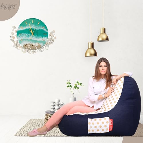Image of Style Homez Urban Design Denim Canvas Polka Dots Printed Chair Bean Bag XXL Size Filled with Beans Fillers