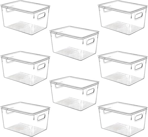 Image of Clear Plastic Stackable Storage Bins with Lids, Pantry Organizers and Storage Containers Fridge Organizer Bins Kitchen Cabinet Organizer Bin for Organizing Under Sink Refrigerator Organization