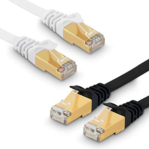 JONI FUN 2 x Cavo di Rete Ethernet Cat 7 Cavetto LAN RJ45 Patch Alta Velocit¨¤ S/STP 10 Gbps 750MHz Rame Intrecciato, Piatto - 5FT/1.5M