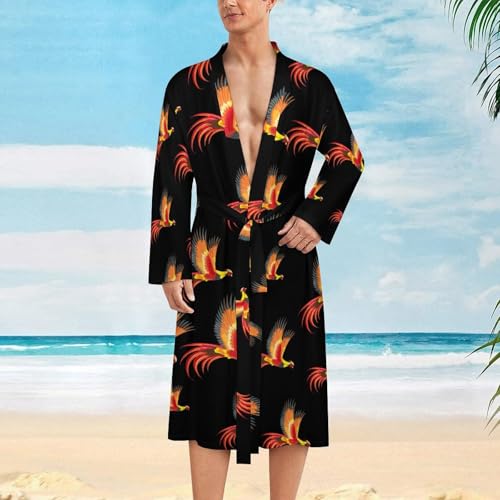 Golden Pheasant Flying Bird Men's Robes Long Sleeve V Neck Bath Robe Printed Bathrobes Cozy Soft Sleepwear2