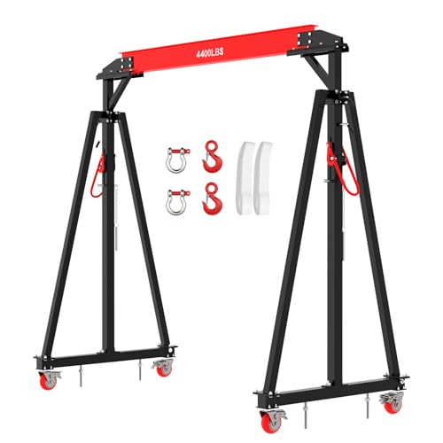Adjustable Gantry Crane 2 Ton with Manual Trolley, Hook and Sling strap, 4400 LBS Portable Garage Hoist, Height 97"-141" 12-Position I-Beam Crane for Factories, Construction, Warehouse, Auto Shop Lift