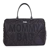 CHILDHOME Mommy Bag, bolso cambiador, maternidad, bolso de viaje, gran capacidad, cambiador, correa ajustable para el hombro, compartimentado, bolsillo termico, pasaje para maleta, Negro acolchado