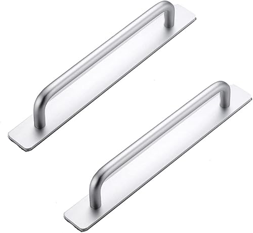 Skyscraper Juego de 2 tiradores autoadhesivos de puerta de armario de cocina, baño, cajón, armario, juego de 2 unidades (6.693 in, plateado)