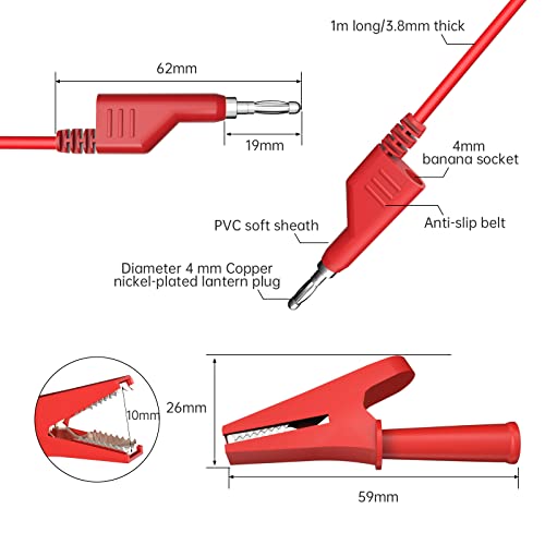 Goupchn 4Mm Stackable Banana To Banana Plug Test Leads With 10Pcs Full Insulated Copper Alligator Crocodile Clips For Multimeter Electrical Testing 5 Colors #TOP1