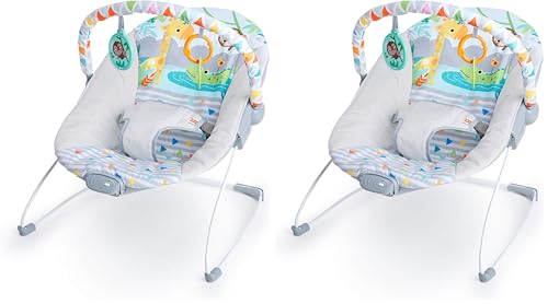 Image of Bright Starts Safari Fun 3-Point Harness Vibrating Baby Bouncer with Toy bar (Pack of 2)