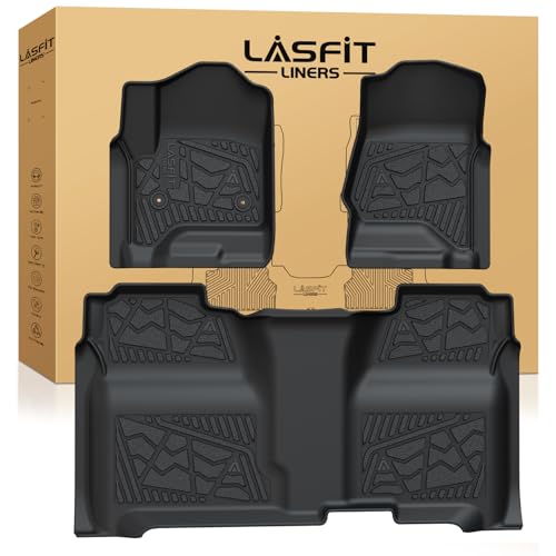 LASFIT Floor Mats 2014-2018 for Chevrolet Chevy Silverado/GMC Sierra 1500 Only Crew Cab 2015-2019 Silverado/Sierra 2500HD 3500 HD Only Crew Cab with Carpet Floor Only Fit 1st Row Bucket Seating