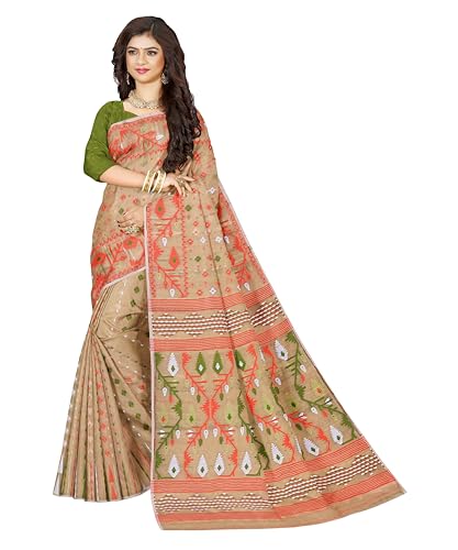 Image of Mayabi Women's Dhakai Jamdani Cotton Silk Saree Traditional Bengali Tant Korat Work, Without Blouse Piece