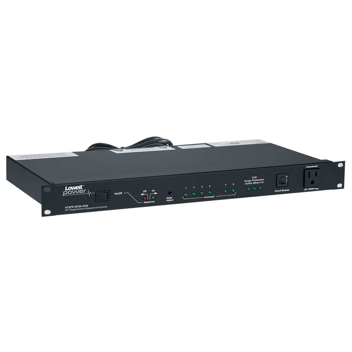Lowell ACSPR-SEQ6-2009 PDU with 9 (15A) Outlets, 20A Rating, Advanced Multi-Stage Surge Suppression, Sequencer, Remote Circuitry; 120VAC, 60Hz, 20A; 4-Step Sequencer; 2-Dry Contact Closures
