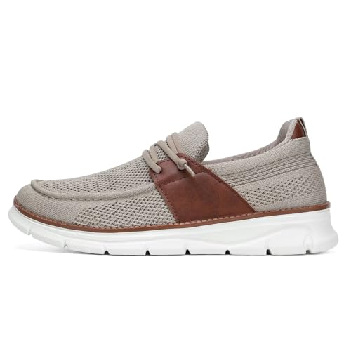 Image of Mens Casual Slip in Boat Shoes Fashion Lightweight Slip On Loafers Walking Beach Sneakers Work Mesh Oxfords Soft Sole Khaki