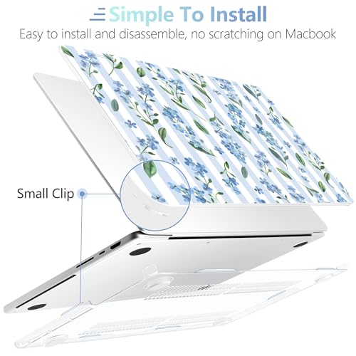 Image of MEEgoodo Case for M5 MacBook Pro 16 inch Case 2026 2024 2023 2021 with M5 M4 M3 M2 M1 Pro /Max Chip, Fit Model A3429 /A3428 /A3403 /A3186 /A2991 /A2780 /A2485, Blue Watercolor Flowers&Stripes
