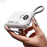 W&P Portable Charger for iPhone, 35W Fast Charging 10000mAh Portable Power Bank with Built-in USB-C & Lightning Cables, Compact Travel Battery Pack for iPhone 15/14/13, Android, iPad, MacBook