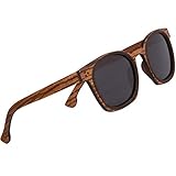 Woodies Zebra Wood Vintage One Bridge Pilot Polarized Black Sunglasses | FREE Display Box | 100% UVA/UVB Ray Protection