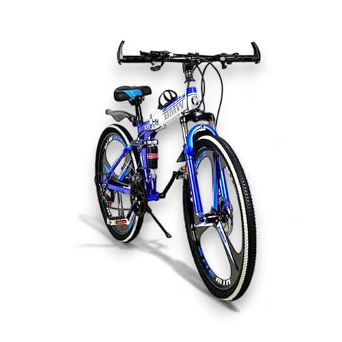 Image of X6 Series 21-Speed Gear Cycle for Men | Foldable 26-Inch Bicycle with Spoke Alloy MacWheels, Dual Disc Brakes & Dual Suspension | Off-Road & City Riding Bike (Blue 3 Spoke)