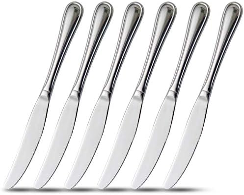 faderic 6-Piece Dinner Knives Set with Hollow Handle Table Knife Flatware Stainless Steel Mirror Polishing 9-Inch Silver Round