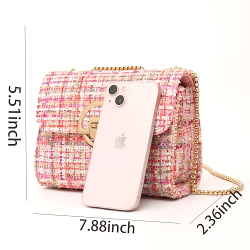 Image of Women Tweed Small Shoulder Bag Handbag and Purse Fashion Ladies Chain Quilted Crossbody Bag Evening Bag Clutch