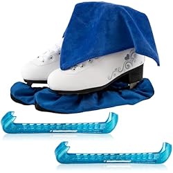 Cuchillas Para Patines Juego de Regalo para Hockey sobre Hielo, 2 Medias elásticas para Patines y 2 Unidades de protección Ajustable de plástico+1 Toalla de Mano, Accesorios de protección de Patines (Azul, pequeño)