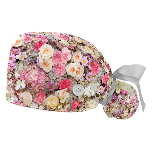 Chapeaux bouffants JDEZ 2PCS avec motifs de fleurs roses ajustables