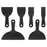 6 Pack Plastic Putty Knife, Durable Plastic Scraper Tool with No-Slip Grip for Spackle, Spreader, Non Scratch and Easy Cleaning Spackle Knife, Putty Knife Set, Black