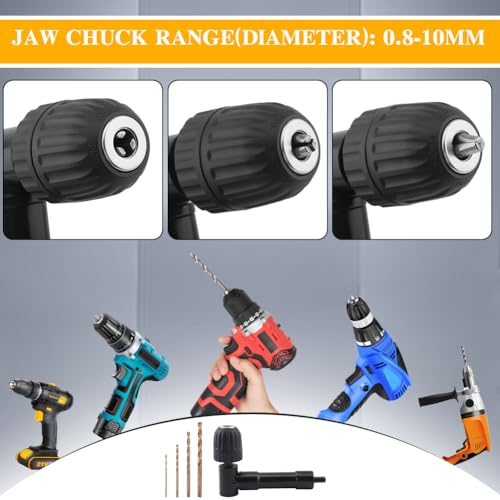 Right Angle Drill Attachment 90° Adapter - 0.8-10mm Keyless Chuck for Tight Corners, Fits Electric Drills, Impact Drivers & Screwdrivers - Great for Home Repairs & Metalworking