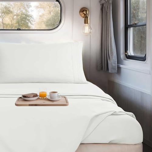 Nestl Off White Short Queen Sheets for RV, Hotel Luxury RV Queen Sheets Set, 4 Piece Fitted Bed Sheet Set and Pillowcases, Super Soft, Wrinkle-Free, and Breathable Camper Bedding