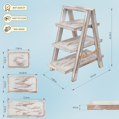 Image of Flenpptly Wooden Cupcake Stand, 3 Tier Cupcake Display Stand for Dessert Display, Dessert Stands with Serving Tray and Foldable Stand for Party, Birthday, Wedding, Events, Baby Shower (White)