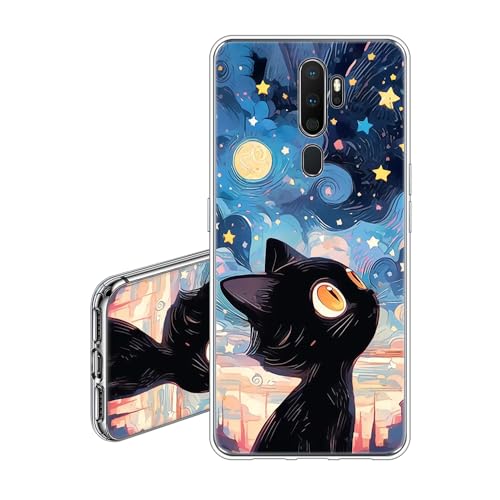JEZSTHAI Funda Compatible con OPPO A5 2020 / A9 2020,Flexible Suave Anti-Choques y Anti-Arañazos TPU Transparente Silicona Carcasa Protectora con Lindo Gato Dibujos Aesthetic