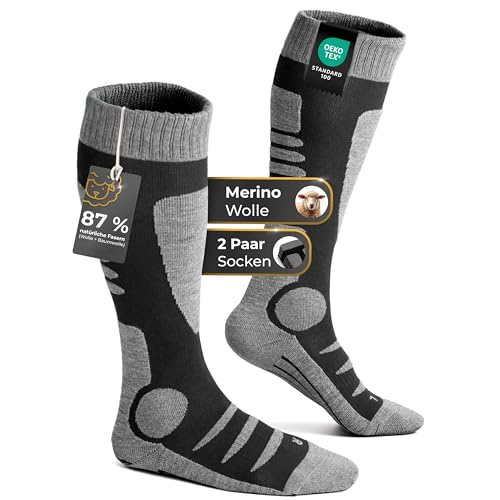 PAIXX Merino Skisocken 2 Paar 4142 für Damen & Herren 87% Naturfaseranteil angenehm warm & super weich kratzfrei und atmungsaktiv Thermo-Wollsocken Öko-Tex zertifiziert