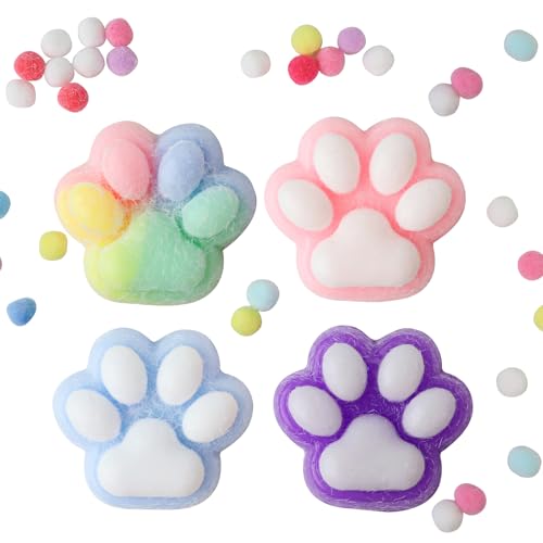 4 Pezzi Giocattoli da Spremere Zampe di Gatto, Squishy Zampa di Gatto, Antistress Squishy, Squishy Divertente Animali Zampa Gatto, Antistress Giocattolo per Bambini e Adulti