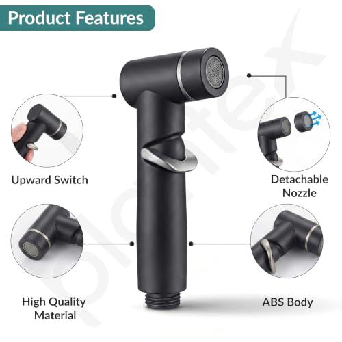 Image of Plantex Jet Spray for Toilet /Health Faucet with Shower Hose /ABS Handheld Bidet Spray /2-in-1 Dual Control Valve /Bathroom & Kitchen - Black