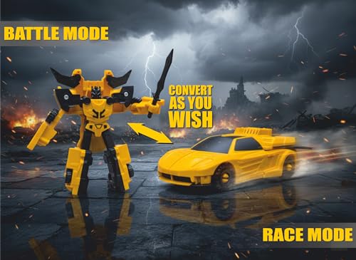 Image of Bazinga Transcops - Converting Robots Action Figure Toys | Set of 2 | Robot to Car & Car to Robot Action Figures | Yellow & Blue Combat Vehicle Toys | DIY Toy for Boys for Ages 3 +