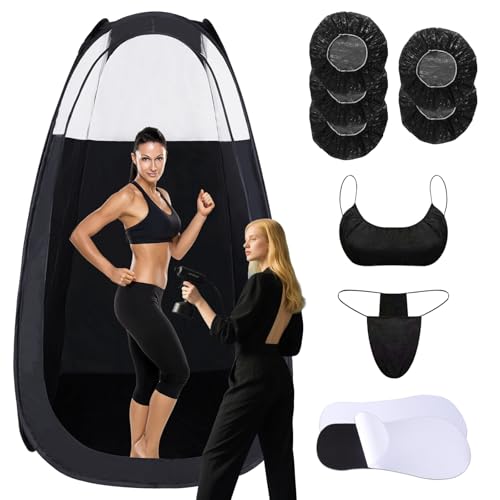 Large Spray Tan Tent Kit Deluxe Pop Up Portable Professional Self Tanning Tent with Carry Bag Waterproof Floor Sunless Spray Tan Booth with Vent Opening (Black)