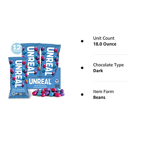 Unreal Dark Chocolate Peanut Gems | Certified Vegan Fair Trade, Non-Gmo | Made With Gluten Free Ingredients And Colors From Nature | No Sugar Alcohols Or Soy 1.5 Oz (Pack Of 12) #TOP6