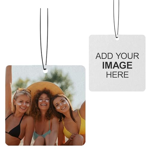 Image of Instafreshener Custom Hanging Air Freshener | Square | Custom Air Fresheners with Picture or Text for Car, Closet, Bathroom, Locker & Office Decor