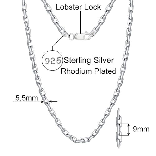 Savlano 925 Sterling Silver 5.5-6.5MM Boxed Anchor Link Necklace- Rhodium Plated Squared Cable Link Chain for Men Comes with Gift Box- Made in Italy2