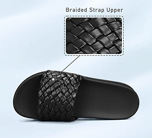 Lucky Step Women's Platform Sandals Wedge Woven Belt Flatform Slide Open Toe Casual Summer Beach Outdoor Slipper(Black,7 B(M) Us) #TOP3